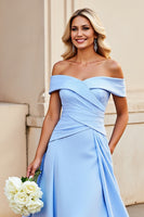 Load image into Gallery viewer, Light Blue A Line Satin Long Prom Dress