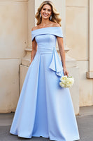 Load image into Gallery viewer, Light Blue A Line Satin Long Prom Dress with Ruffles