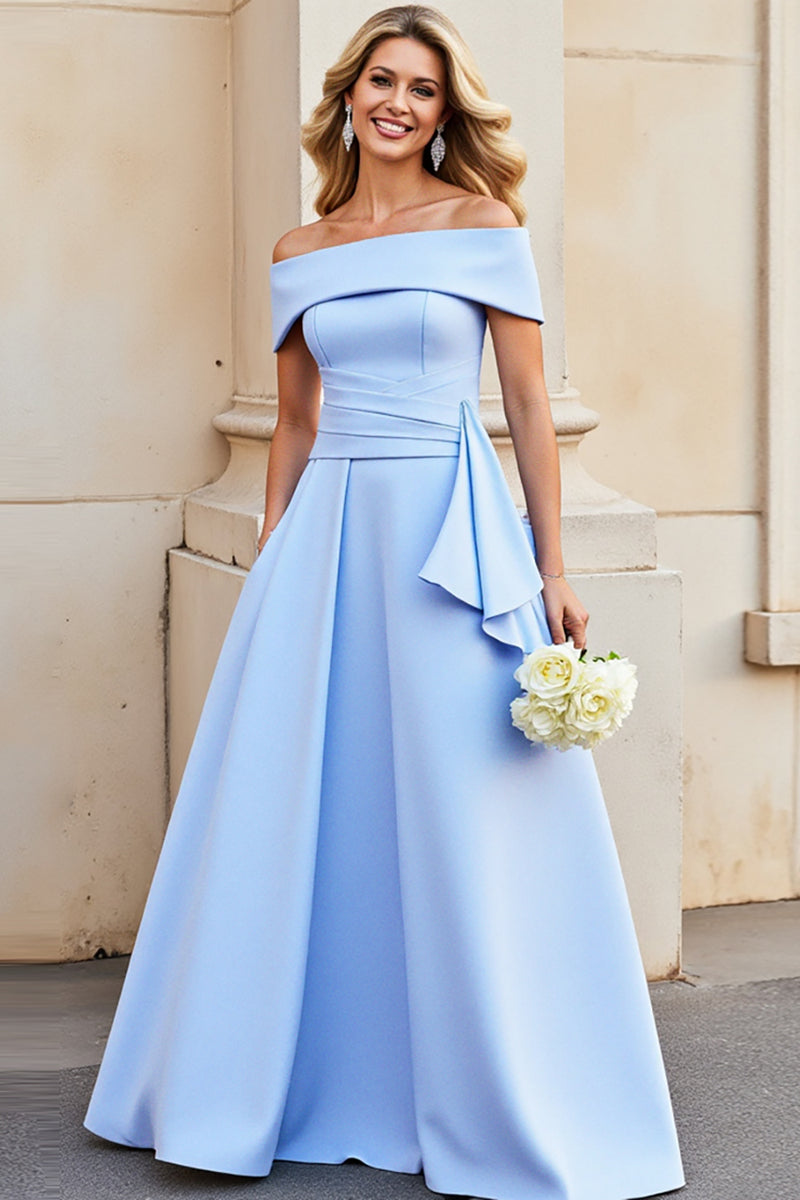 Load image into Gallery viewer, Light Blue A Line Satin Long Prom Dress with Ruffles