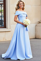 Load image into Gallery viewer, Light Blue A Line Satin Long Prom Dress with Ruffles