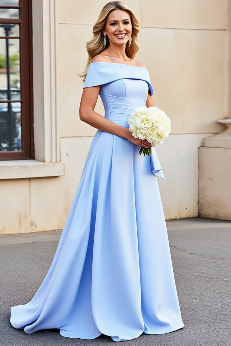 Load image into Gallery viewer, Light Blue A Line Satin Long Prom Dress with Ruffles