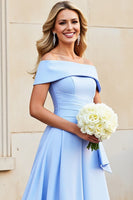 Load image into Gallery viewer, Light Blue A Line Satin Long Prom Dress with Ruffles