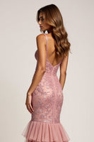 Load image into Gallery viewer, Dusty Rose Sheath Deep V-Neck Long Prom Dress with Silt