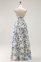 Load image into Gallery viewer, Sweetheart Blue Flower Chiffon Tiered Long Prom Dress with Slit