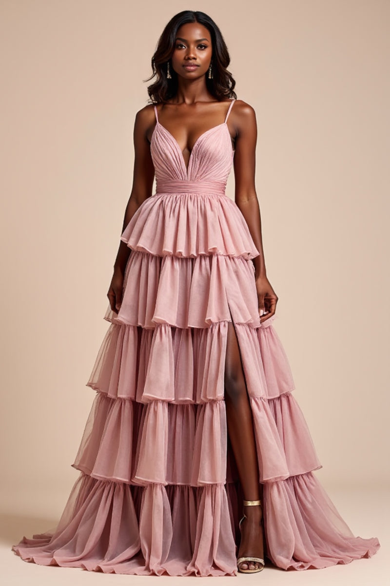 A-Line Flutter Sleeves V-neck Formal Dress Dusty Rose main image 1