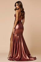 Load image into Gallery viewer, Metallic Brown Mermaid Satin Sweetheart Long Prom Dress with Slit