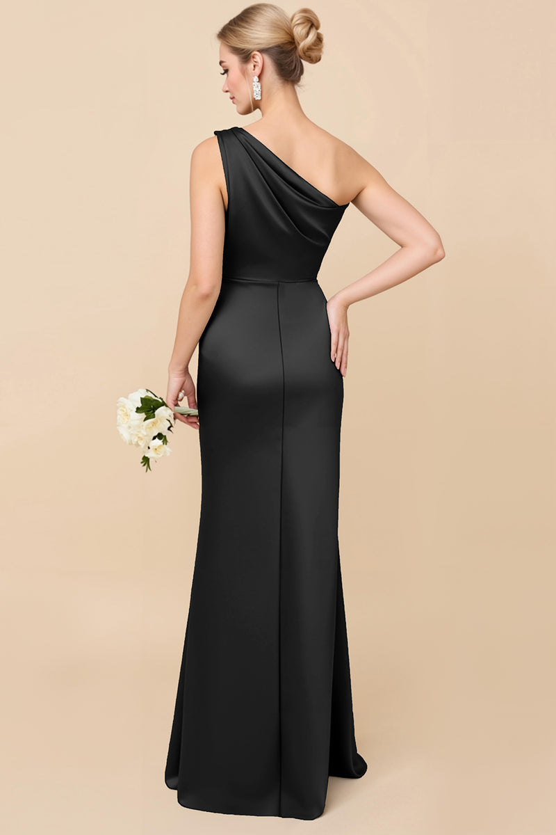 Load image into Gallery viewer, Eucalyptus Sheath Satin Ruched One Shoulder Long Bridesmaid Dress