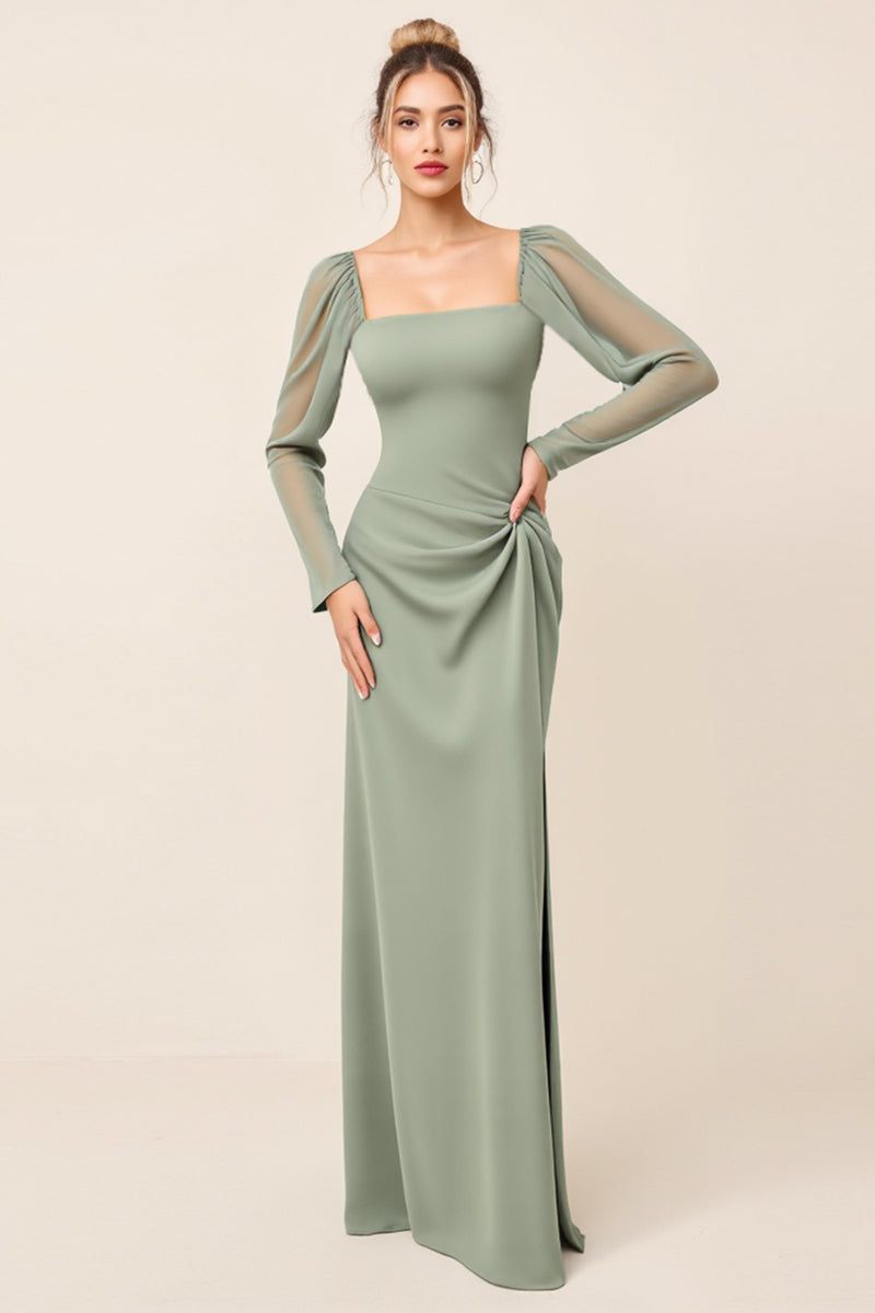 eucalyptus chiffon bridesmaid dress Zapaka Women Eucalyptus Long Bridesmaid Dress with Sleeves A Line Off the Shoulder Wedding Guest Dress, Eucalyptus / US8