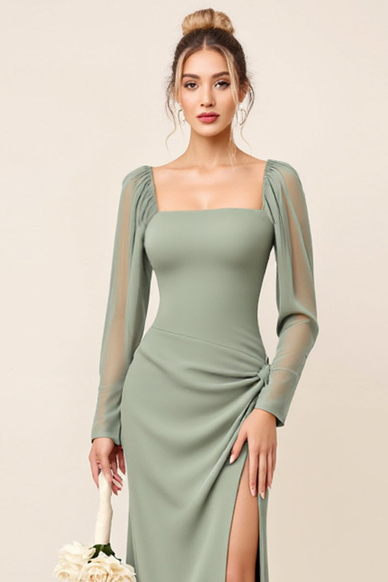 Chiffon Puff Sleeves Eucalyptus Bridesmaid Dress main image 0