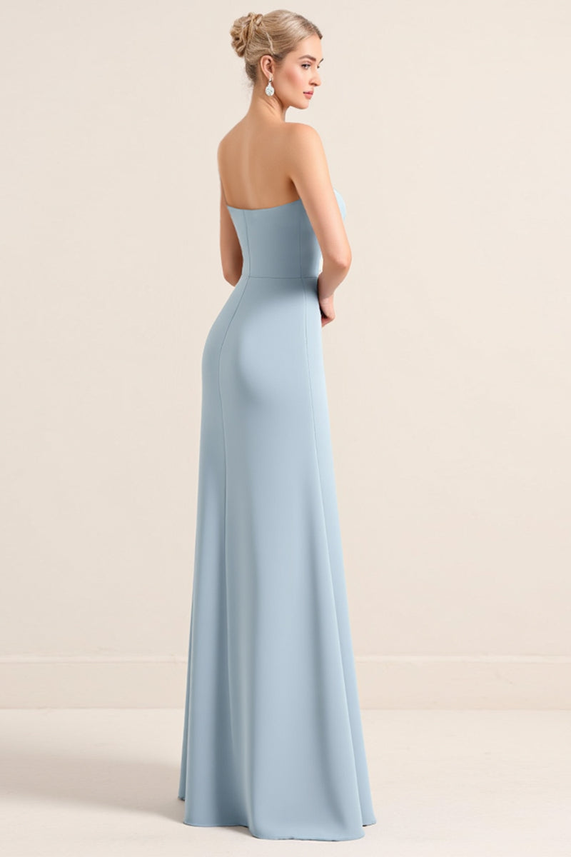 Full Skit Chiffon Bridesmaid Dress with Y Neck Dusty Blue Plus Size main image 0