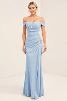 Load image into Gallery viewer, Blush Pink Off the Shoulder Sheath Long Bridesmaid Dress