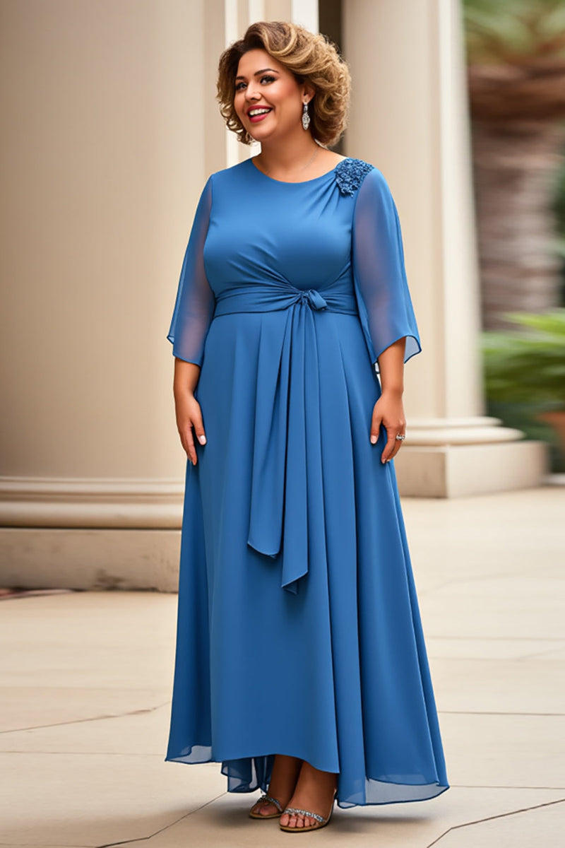 One Shoulder Chiffon Wedding Party Dresses Royal Blue Plus Size
