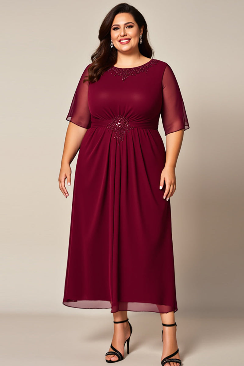 Queendancer Women Plus Size Burgundy Chiffon A Line Mother of the Bride