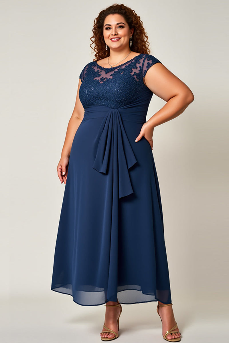 Queendancer Women Plus Size Navy Chiffon A Line Mother of the Bride