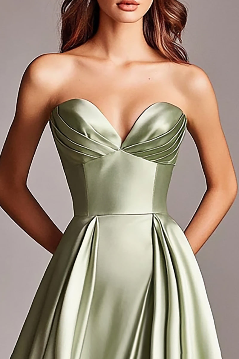 Load image into Gallery viewer, Sweetheart Dusty Sage Satin Long Prom Dress with Slit