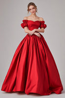Load image into Gallery viewer, Ball Gown Red Off the Shoulder Long Pleated Prom Dress