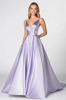 Load image into Gallery viewer, Ball Gown Lilac Satin V-Neck Long Prom Dress
