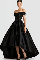 Load image into Gallery viewer, Ball Gown Black Off the Shoulder Satin High-Low Prom Dress
