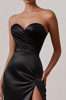 Load image into Gallery viewer, Black Sweetheart Satin Sheath Long Prom Dress with Slit