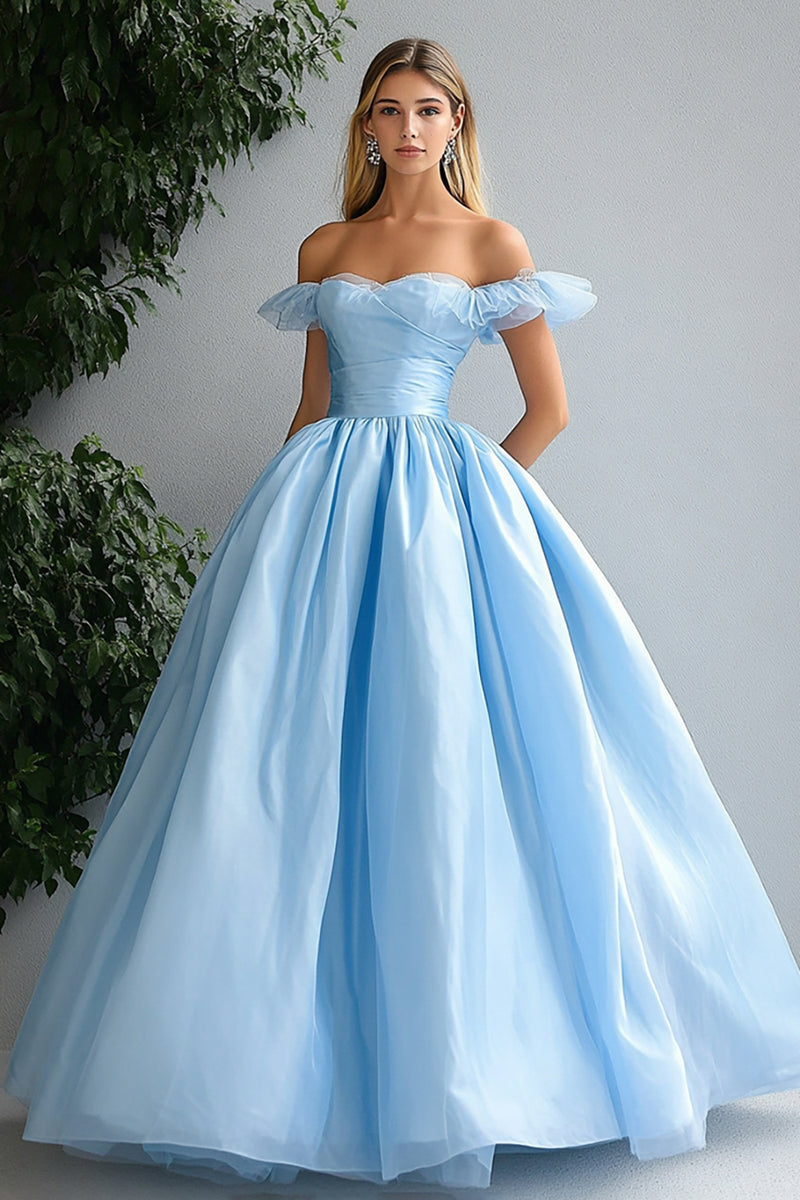 Queendancer Women Sky Blue Ball Gown Sweetheart Prom Dress Off the