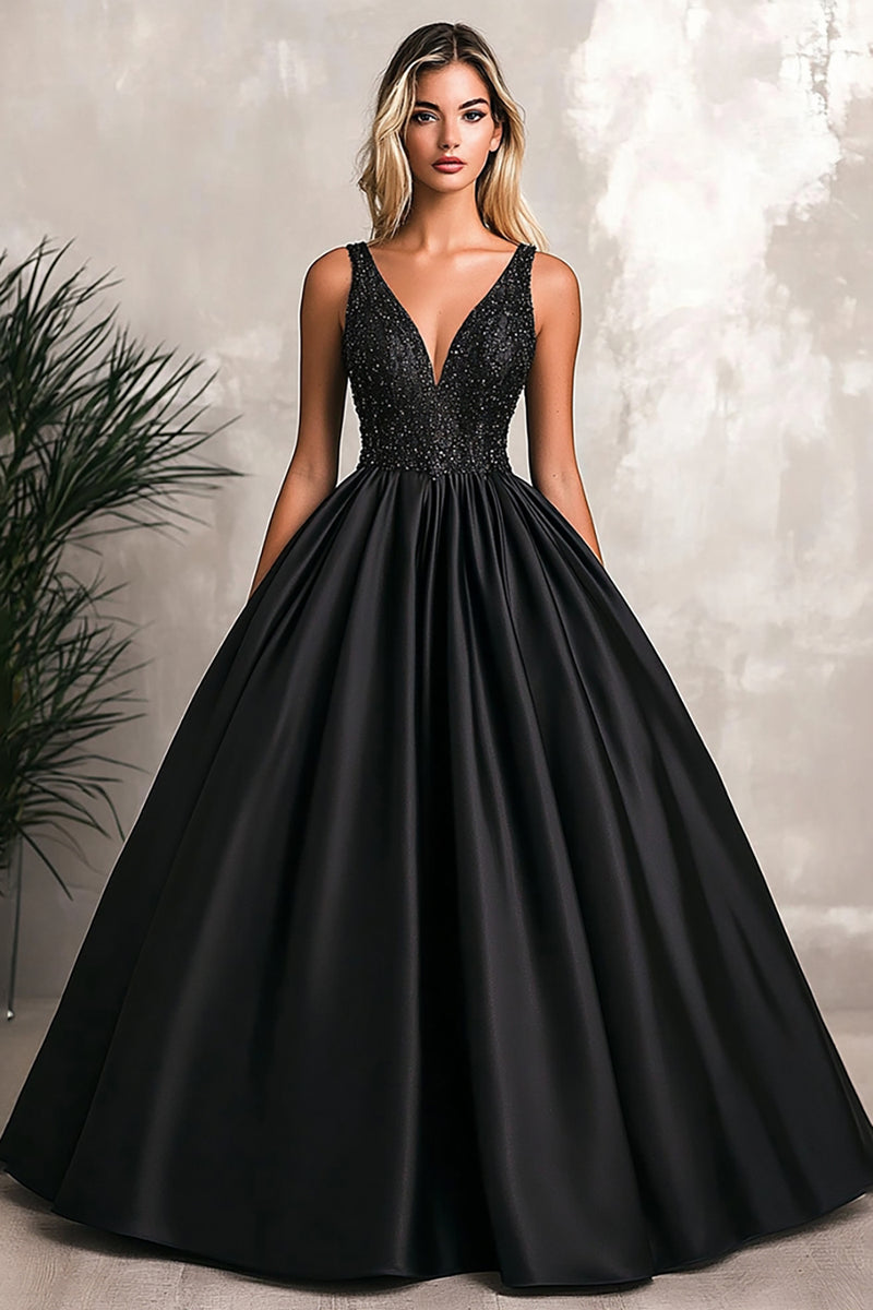 Black ball gown sequin fashion prom dress,DS4872