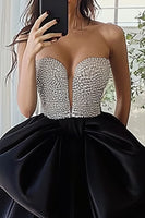 Load image into Gallery viewer, Silver&Black Ball Gown Satin Strapless Long Prom Dress