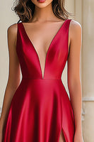 Load image into Gallery viewer, Red A Line Satin Long Prom Dress with Slit
