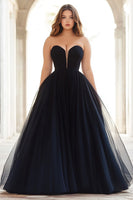 Load image into Gallery viewer, Black A Line Tulle Strapless Long Prom Dress