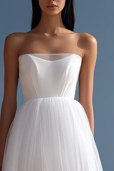 White High-Low Tulle Strapless Graduation Dress