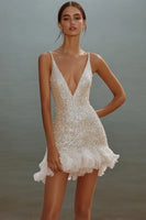 Load image into Gallery viewer, Sparkly White Bodycon Sequins V-Neck Graduation Dress