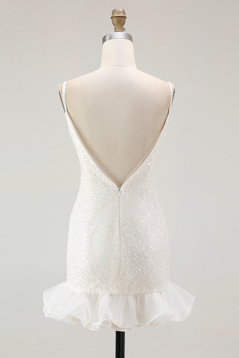 Load image into Gallery viewer, Sparkly White Bodycon Sequins V-Neck Graduation Dress