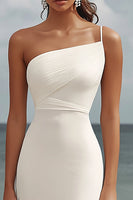 Load image into Gallery viewer, White Chiffon Sheath One Shoulder Rehearsal Dinner Dress