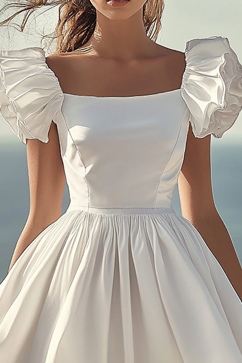 Load image into Gallery viewer, White Satin Mini Graduation Dress with Ruffles
