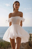 Load image into Gallery viewer, White Sequins Mini Graduation Dress with Ruffles