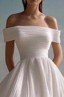 Load image into Gallery viewer, White Chiffon Mini Off the Shoulder Graduation Dress