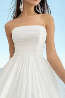 Load image into Gallery viewer, White Chiffon Strapless Pleated Midi Graduation Dress
