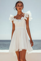 Load image into Gallery viewer, White Chiffon Mini Pleated Ruffled Graduation Dress