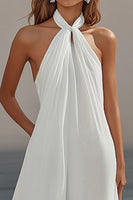 Load image into Gallery viewer, White Halter Chiffon A Line Pleated Long Rehearsal Dinner Dress