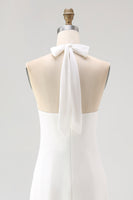 Load image into Gallery viewer, White A Line Halter Pleated Chiffon Long Rehearsal Dinner Dress