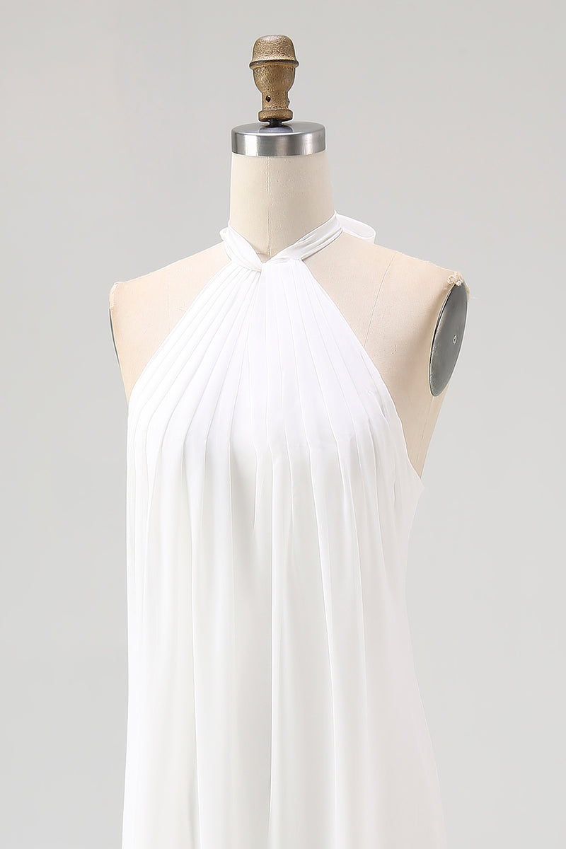 Load image into Gallery viewer, White A Line Halter Pleated Chiffon Long Rehearsal Dinner Dress