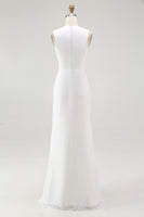 Load image into Gallery viewer, White Chiffon Sheath Ruched V-Neck Long Rehearsal Dinner Dress