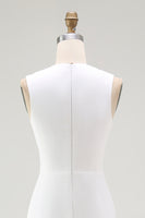 Load image into Gallery viewer, White Chiffon Sheath Ruched V-Neck Long Rehearsal Dinner Dress
