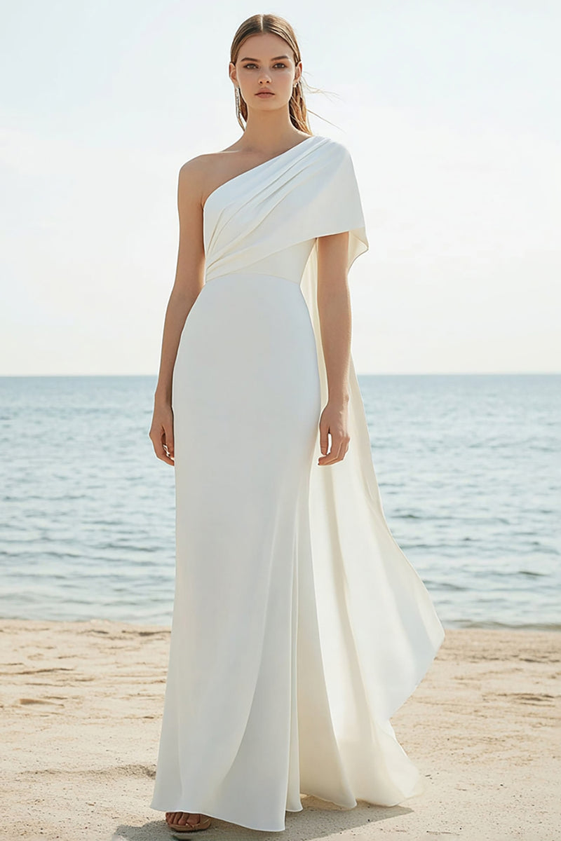 Load image into Gallery viewer, Elegant White Chiffon Sheath One Shoulder Rehearsal Dinner Dress