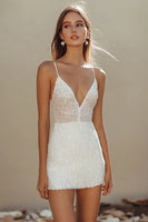 Load image into Gallery viewer, Sparkly White Sequins Mini V-Neck Graduation Dress