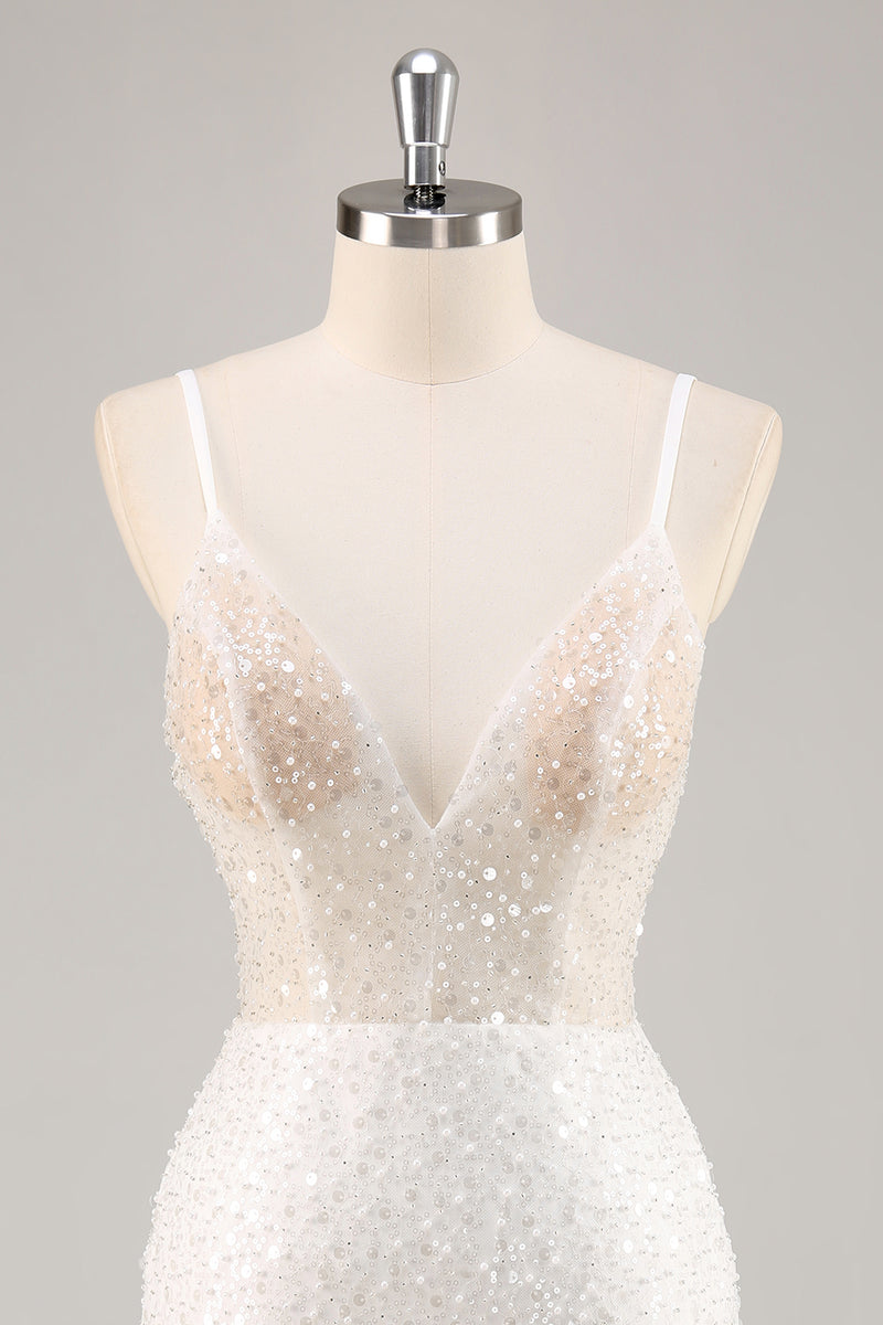 Load image into Gallery viewer, Sparkly White Sequins Mini V-Neck Graduation Dress