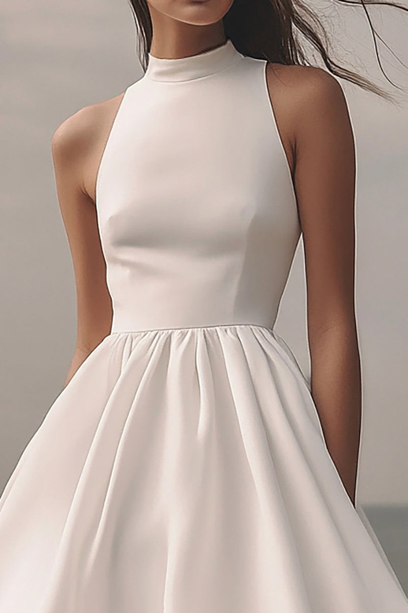 Load image into Gallery viewer, White Chiffon Midi Sleeveless A Line Graduation Dress