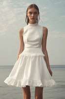 Load image into Gallery viewer, White Satin Mini Sleeveless Graduation Dress with Ruffles