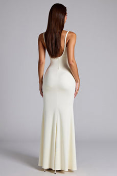 Ivory Sheath Pleated Long Formal Dress with Slit