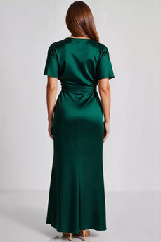 Dark Green Satin Sheath Long Formal Dress
