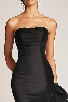 Satin Mermaid Long Black Tie Dress with Ruffles